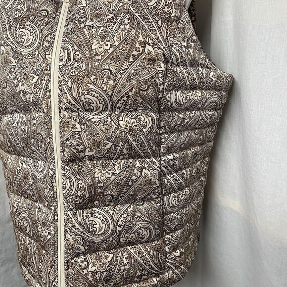 Land’s End Down Puffer Vest Full Zip Paisley Print Warm Tawny Brown Cream 2X New - Picture 4 of 12